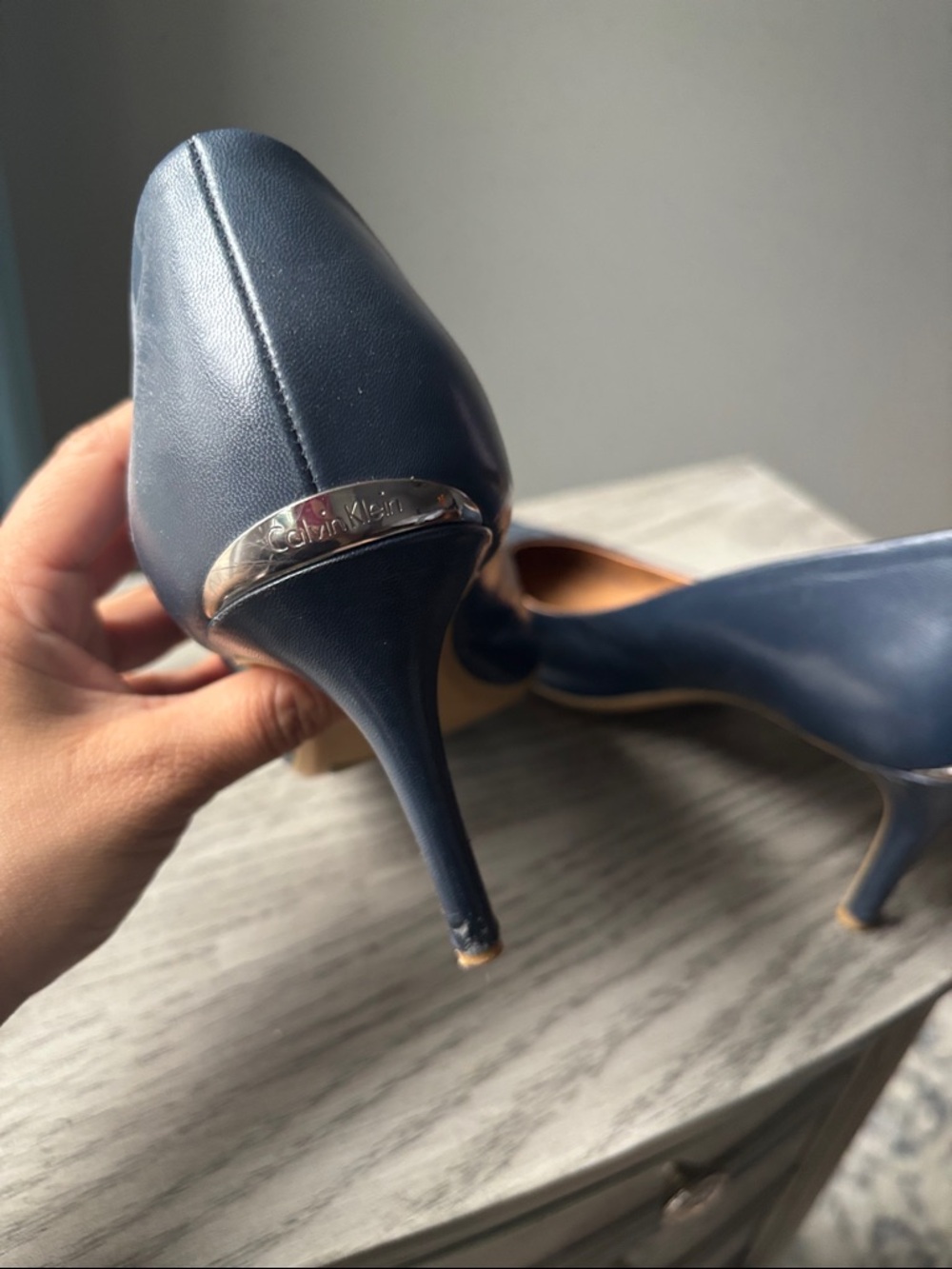 Calvin Klein Navy Pointed-Toe Leather Pumps - Picture 6 of 7